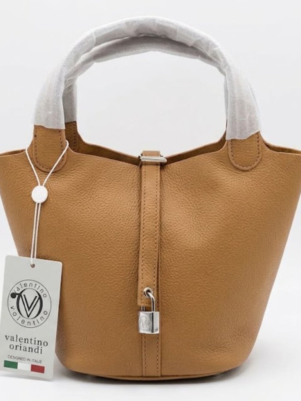 NWT Valentino Orlandi Tan Leather Bucket Bag Set | Tote & Zip Pouch
